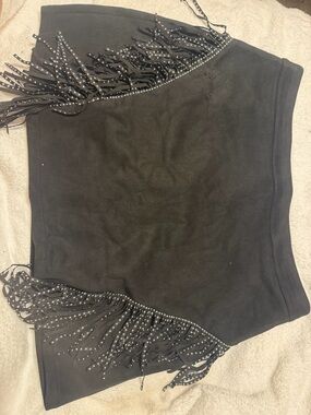 SHEIN Black A-Line Skirt with Fringe and Stud Detail